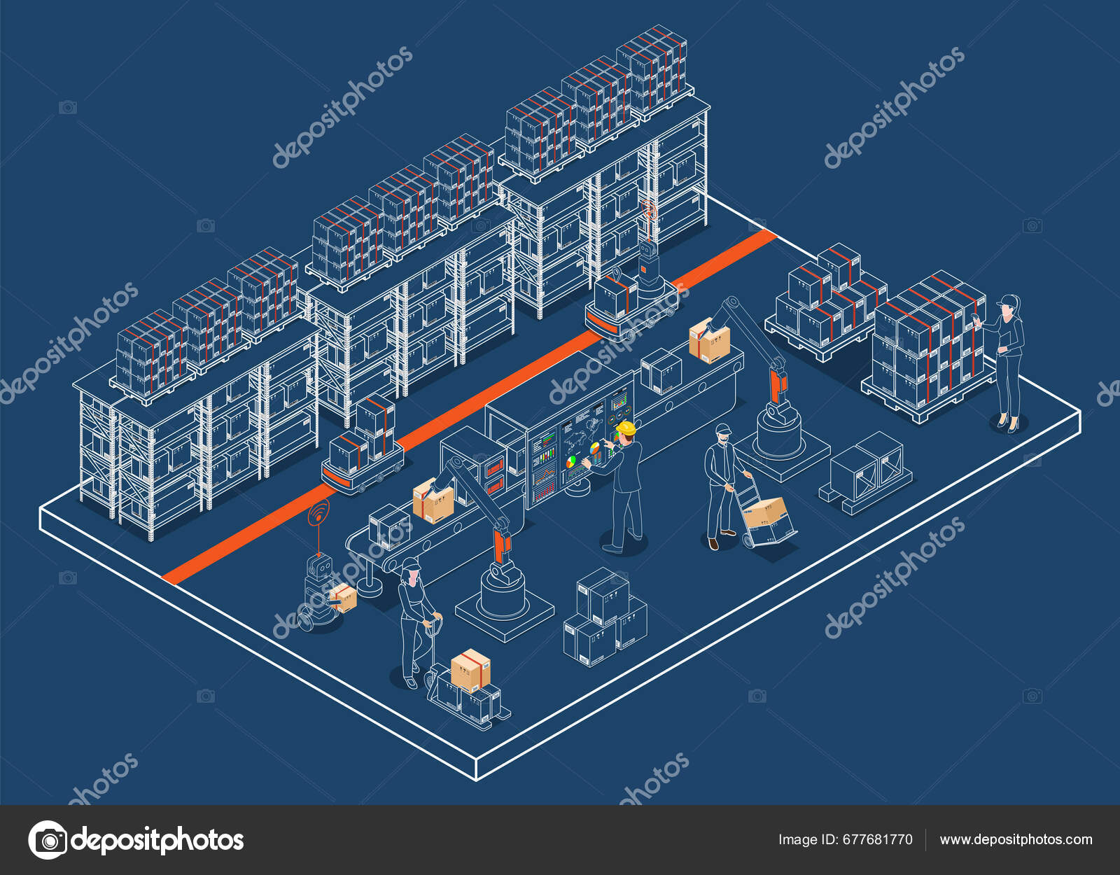 3D Isometric Automated Warehouse Robots And Smart Warehouse Technology 3D Isometric Automated Warehouse Robots And Smart Warehouse Technology