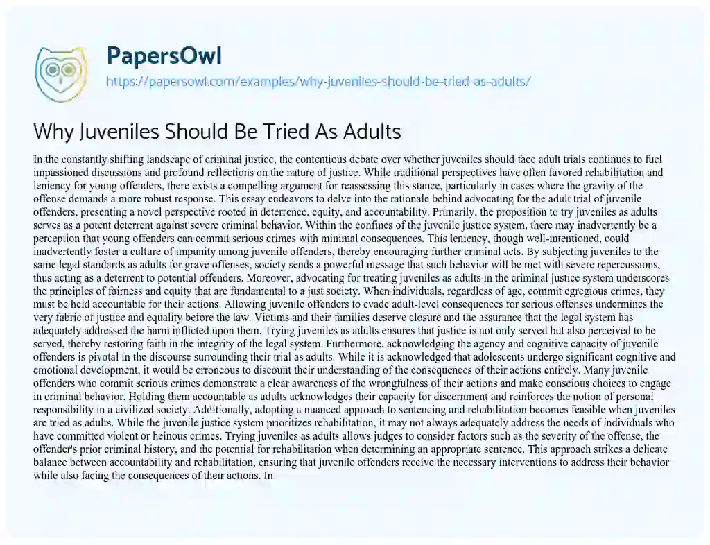 8 Facts: Why Juveniles Should Face Adult Trials
