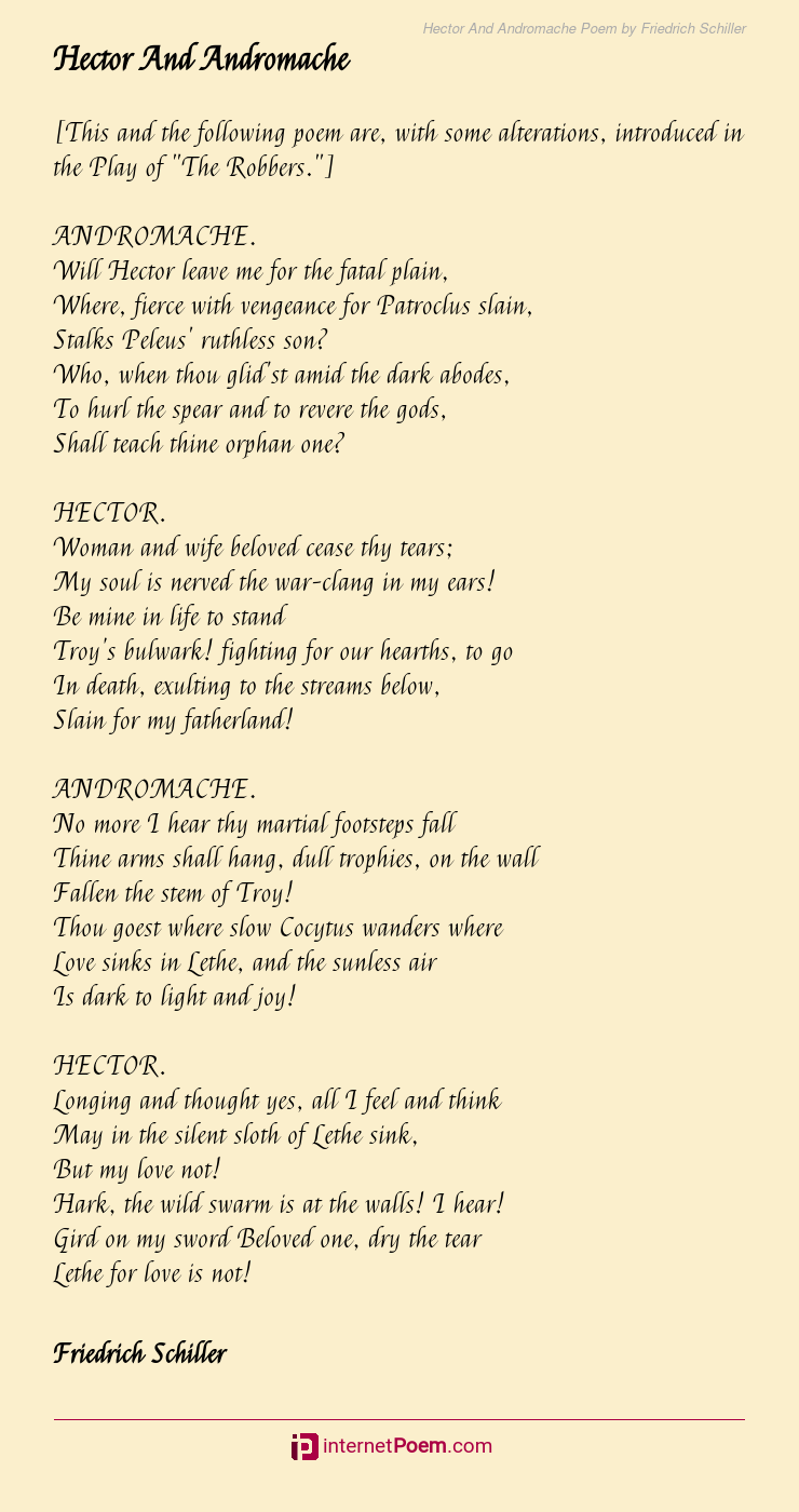 A Translation Of Hector And Andromache By Friedrich Schiller 1759 A Translation Of Hector And Andromache By Friedrich Schiller 1759