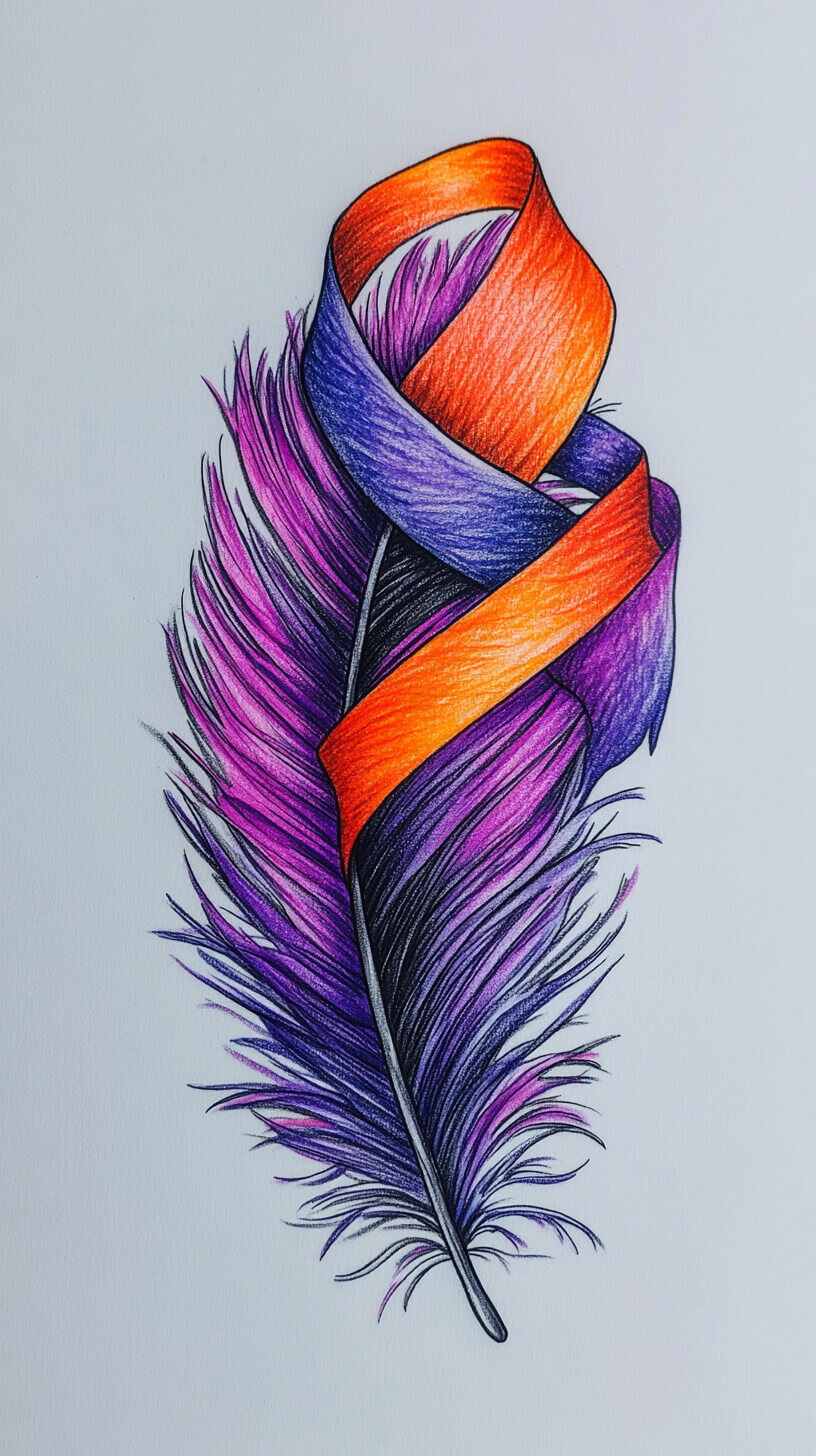Cancer Ribbon Feather Tattoo Drawing Ideas & Inspiration