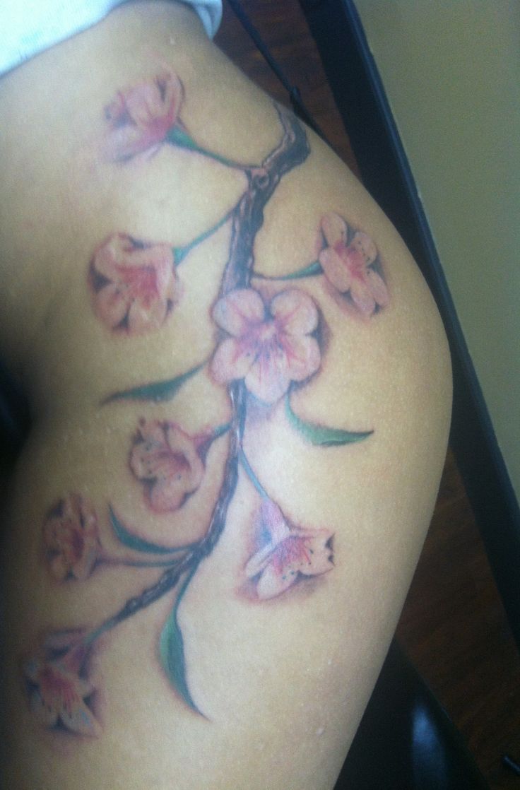 Cherry Blossom Thigh Tattoo: Delicate Beauty Inked