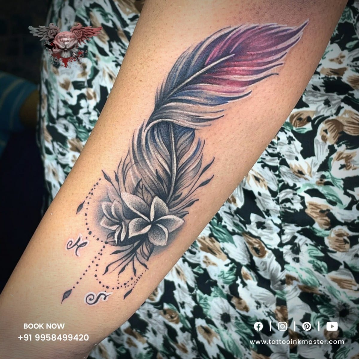 Feather And Flower Tattoo Feather And Flower Tattoo