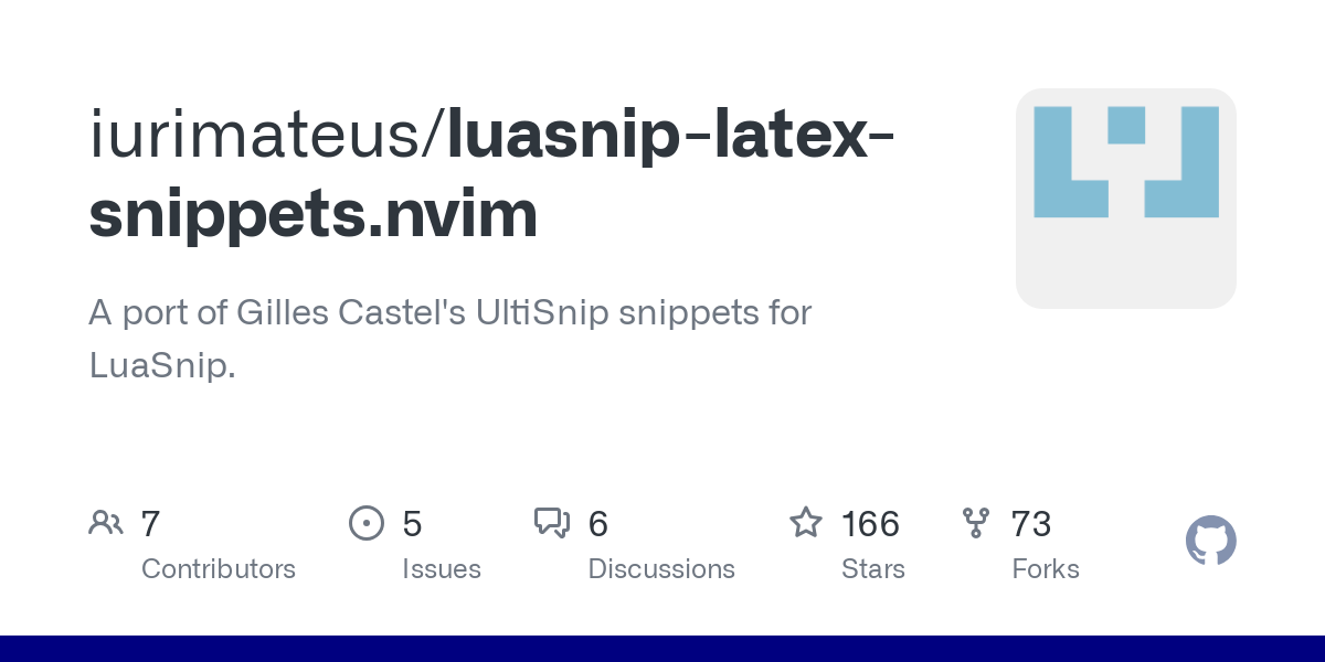 Github Iurimateus Luasnip Latex Snippets Nvim A Port Of Gilles Github Iurimateus Luasnip Latex Snippets Nvim A Port Of Gilles