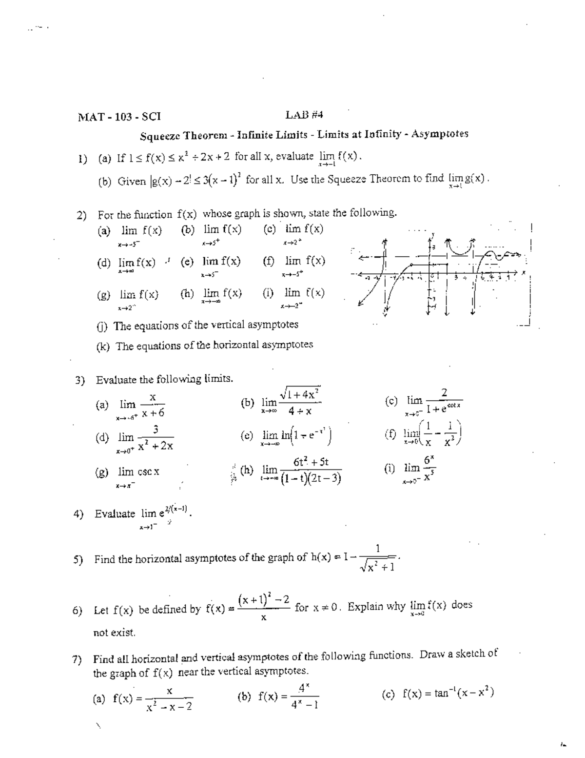 Lab 4 Squeeze Theorem Infinite Limits Limits At Infinity Lab 4 Squeeze Theorem Infinite Limits Limits At Infinity