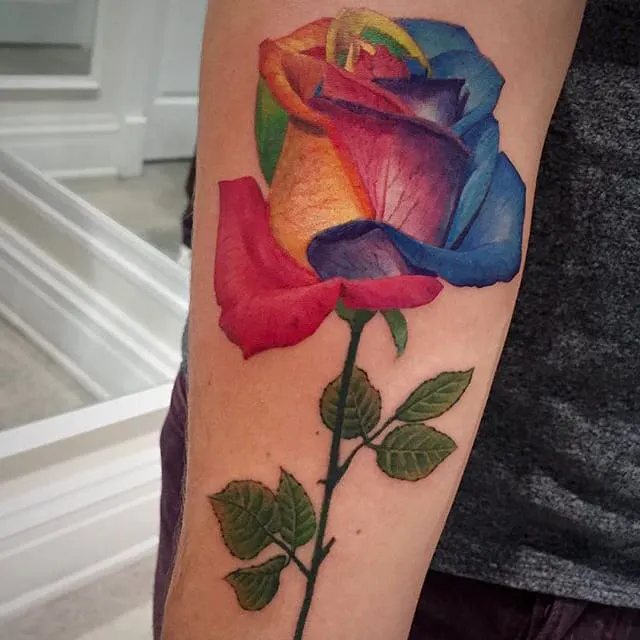 Multicolor Realistic Rainbow Rose Tattoo Ideas & Inspiration