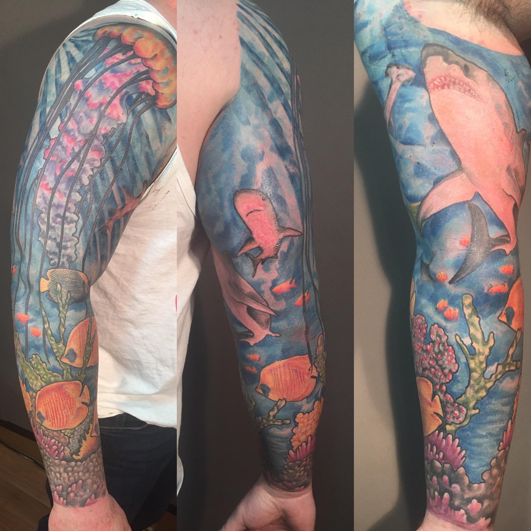 My Husband Just Finished Another Part Of His Saltwater Half Sleeve My Husband Just Finished Another Part Of His Saltwater Half Sleeve
