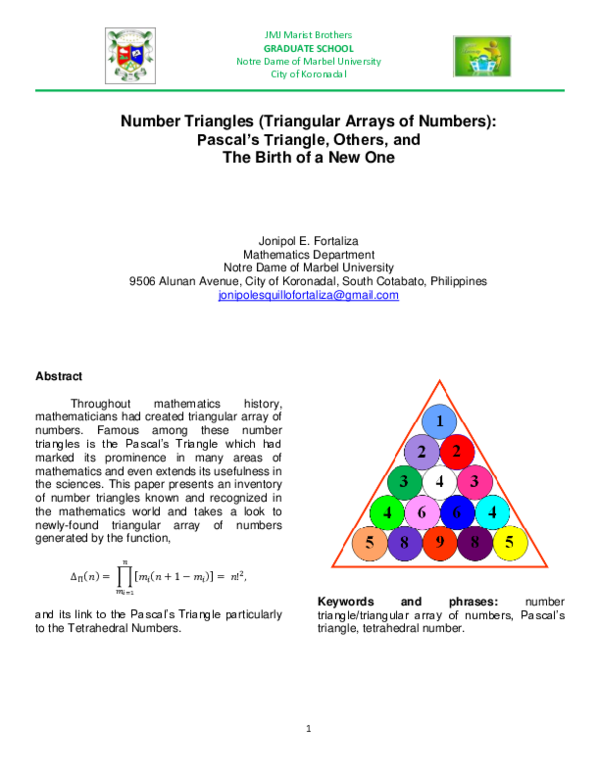 Number Triangles Triangular Arrays Of Numbers Pascal S Triangle Number Triangles Triangular Arrays Of Numbers Pascal S Triangle