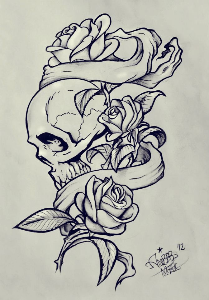 Skull And Rose Tattoo Sketch Skull And Rose Tattoo Sketch